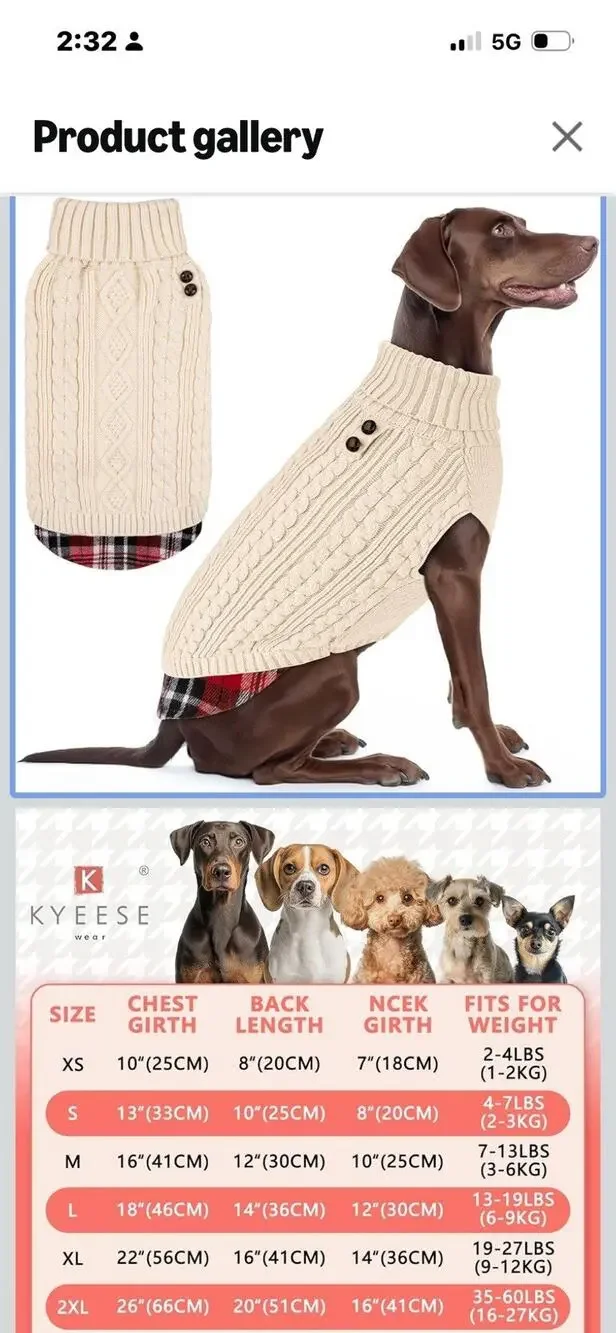 Kyeese Dog Sweater Stretchy Knitwear Medium Dogs Sweater Gingham Patchwork Soft
